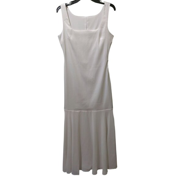 NWT Commense White Sleeveless Satin Maxi Dress W/ Sheer Skirt Size Medium - Picture 4 of 9